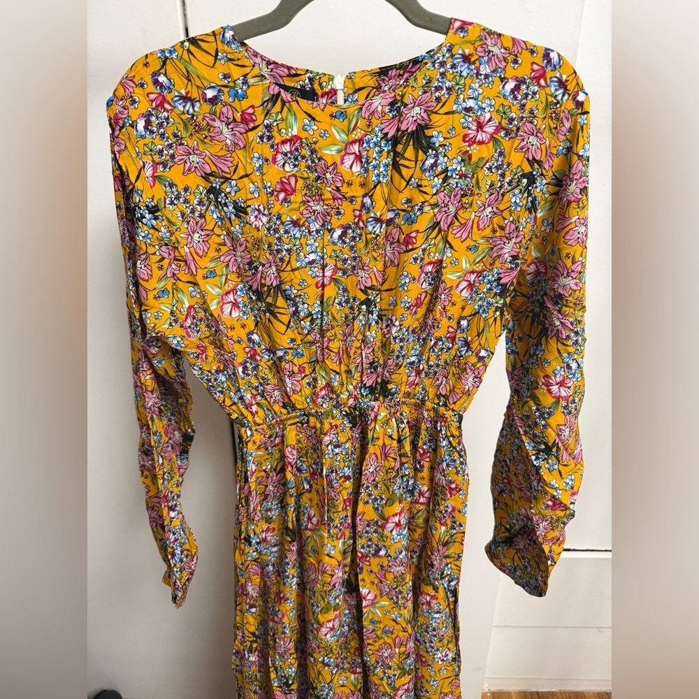 Floral Elastic-Waist Maxi Dress in Mustard Yellow L/XL - Picture 3 of 8